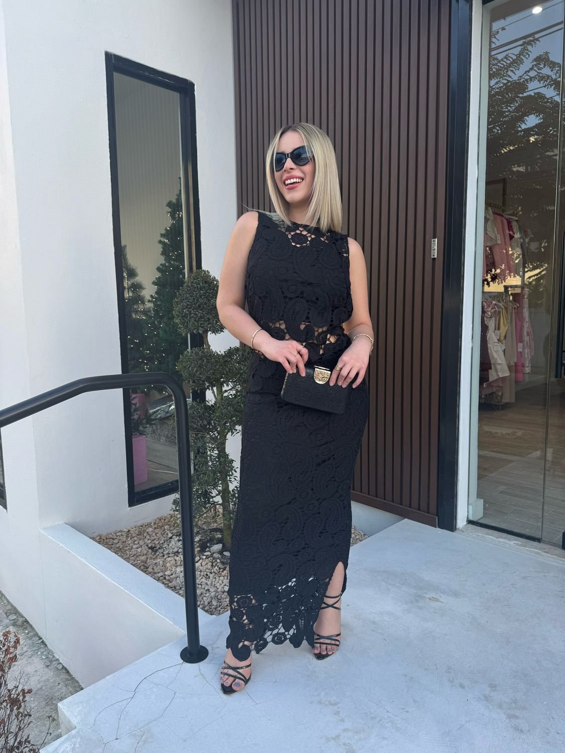 Black Lace Top & Skirt Set