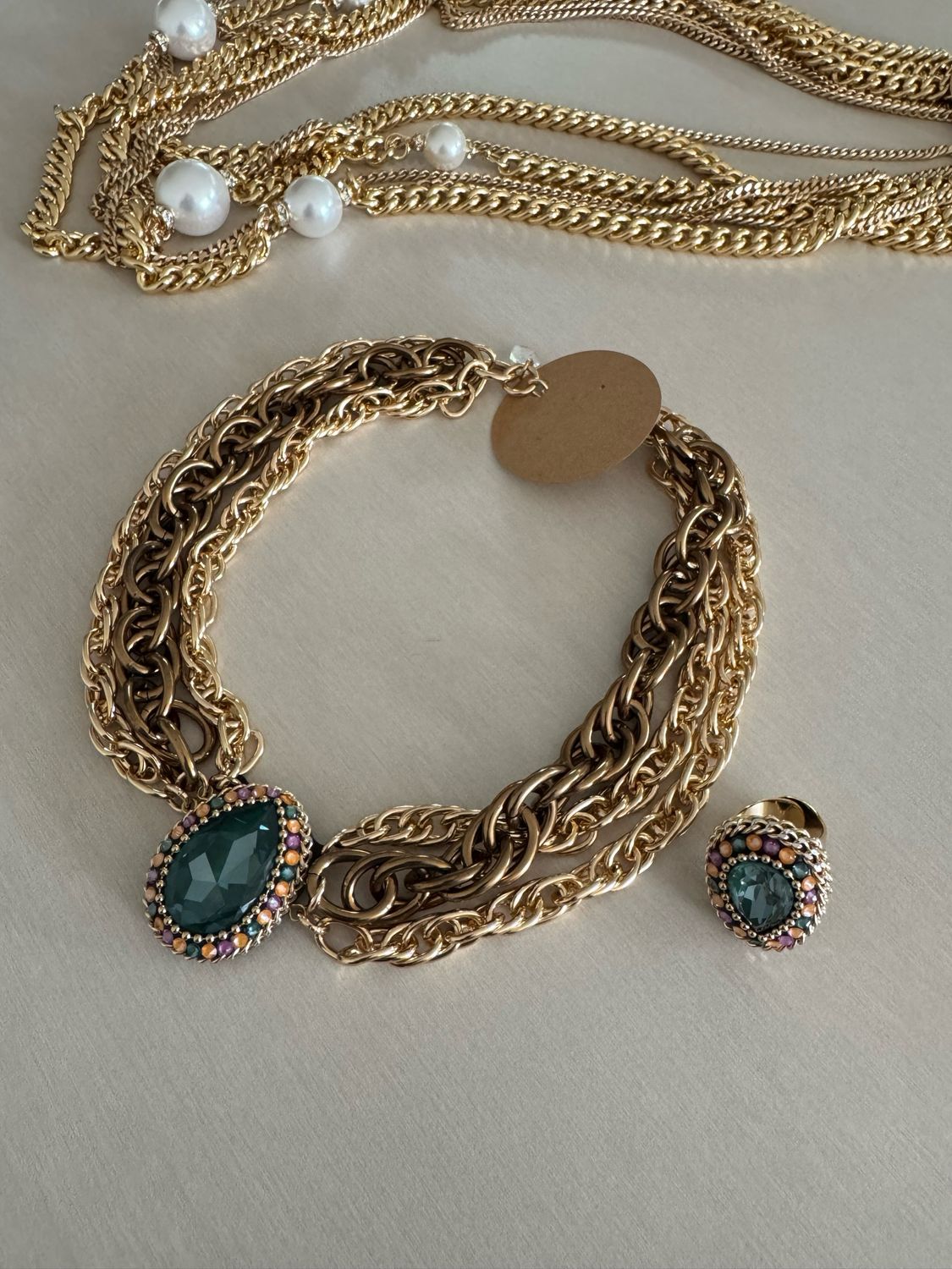 Emerald Golden Aura Collar & Ring Set By KV