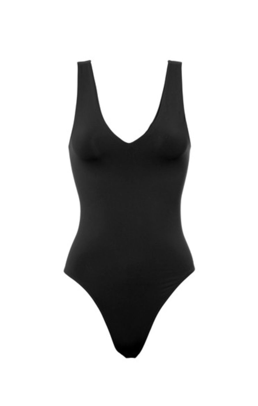 Black V Neck Bodysuit (One Size)
