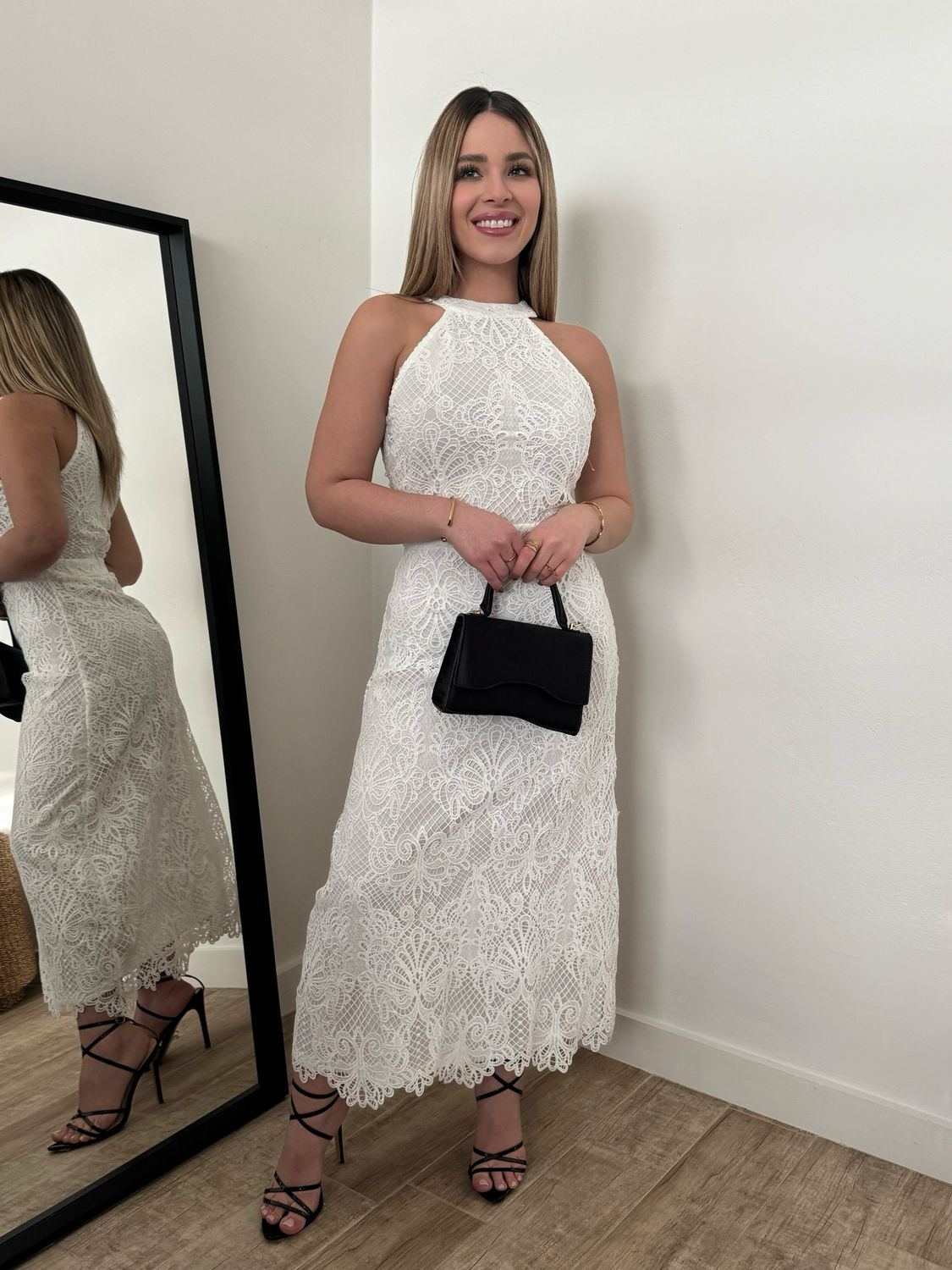 Classic White Lace Midi Dress