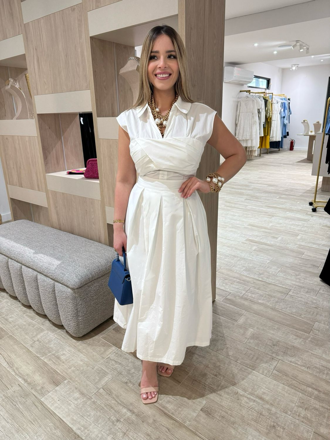 Empire White Midi Dress