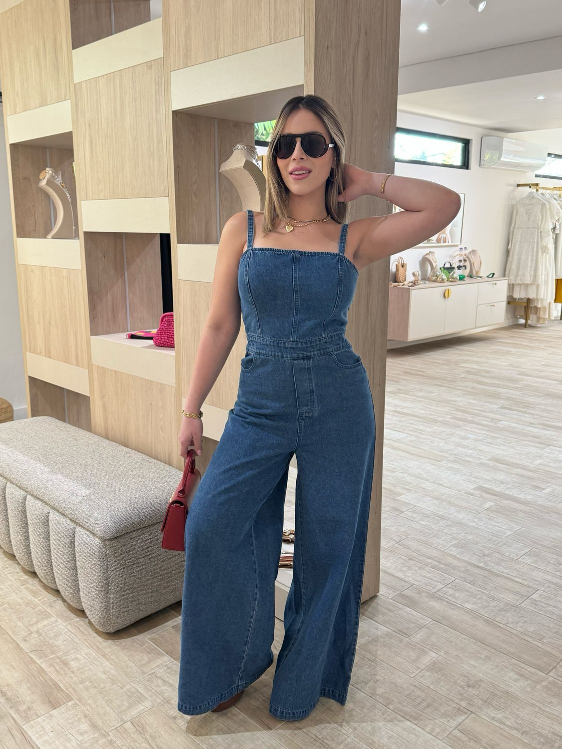 Crossed Back Denim Jumpsuit