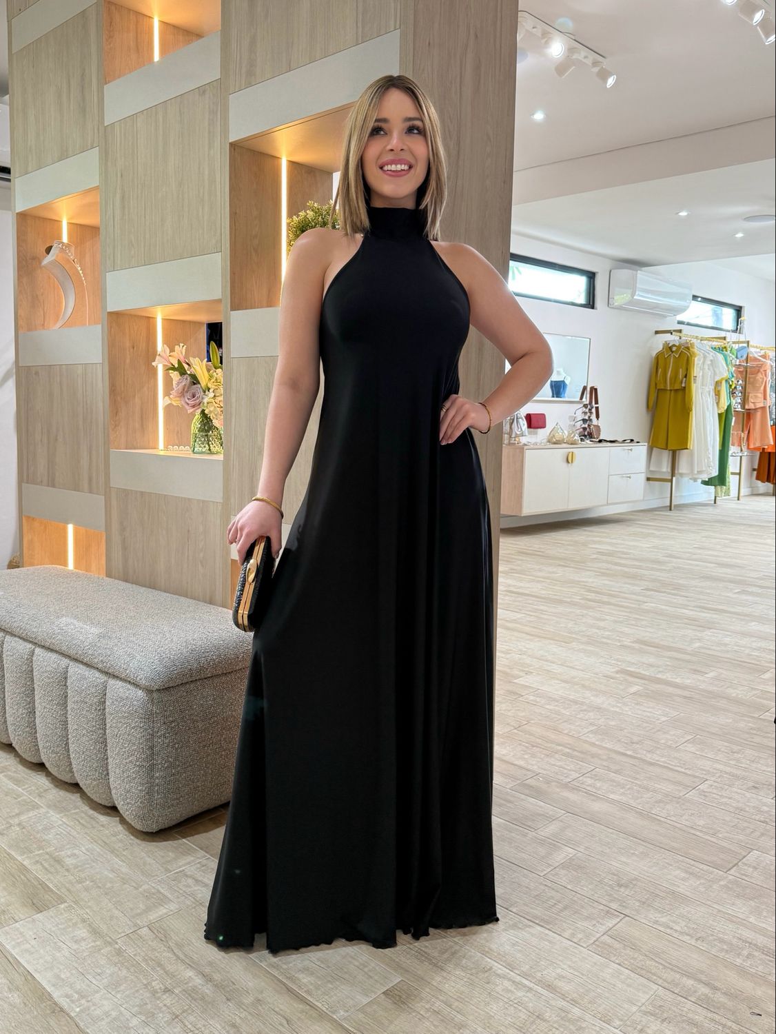 Elegant Black Halter Maxi Dress By Pía