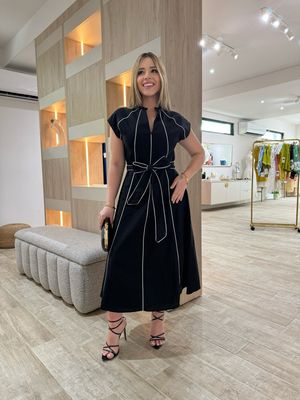 Black & White Linen Midi Dress