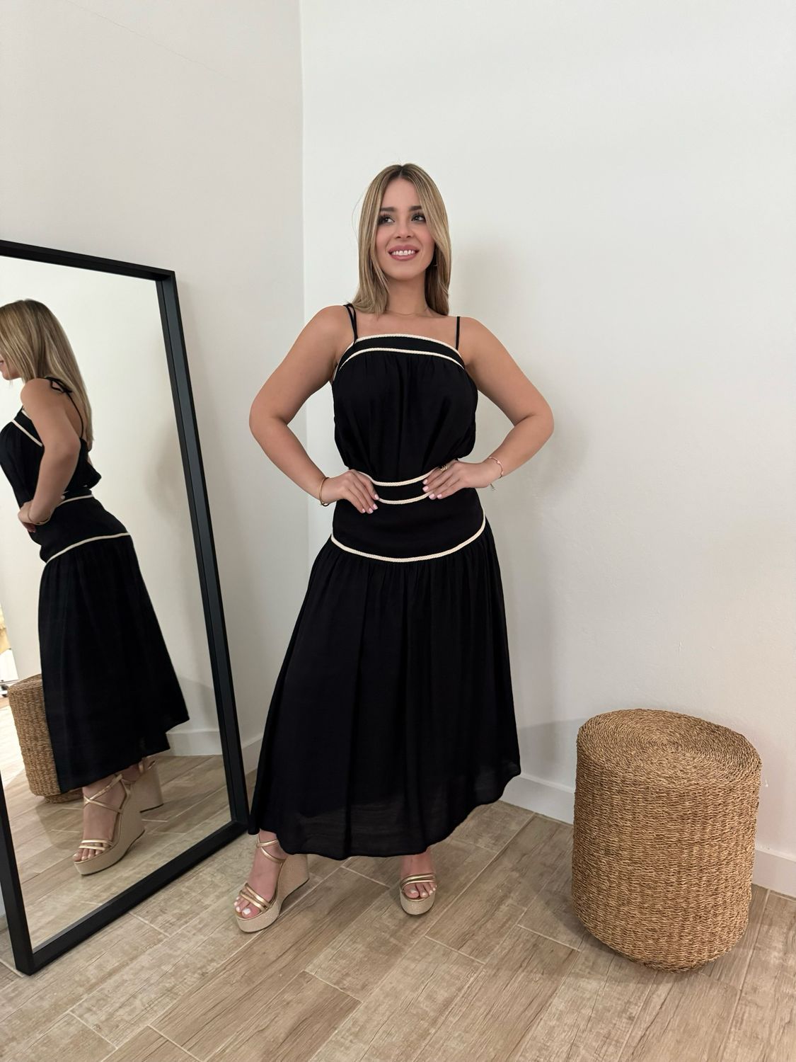 Black Ivory Top & Midi Skirt Set