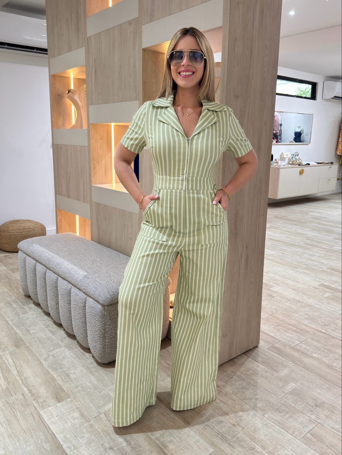 Green Stripes Modern Jumpsuit