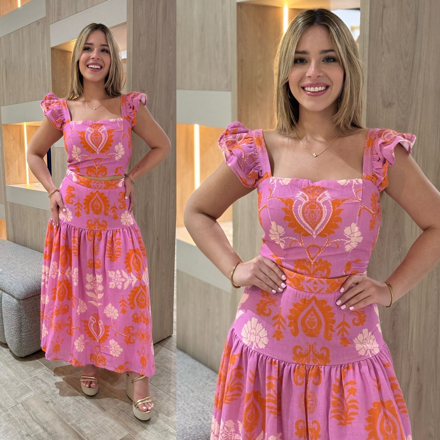 Pink & Orange Skirt Set