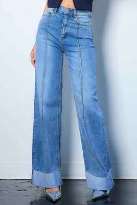 Medium Stone Folded Leg Jeans