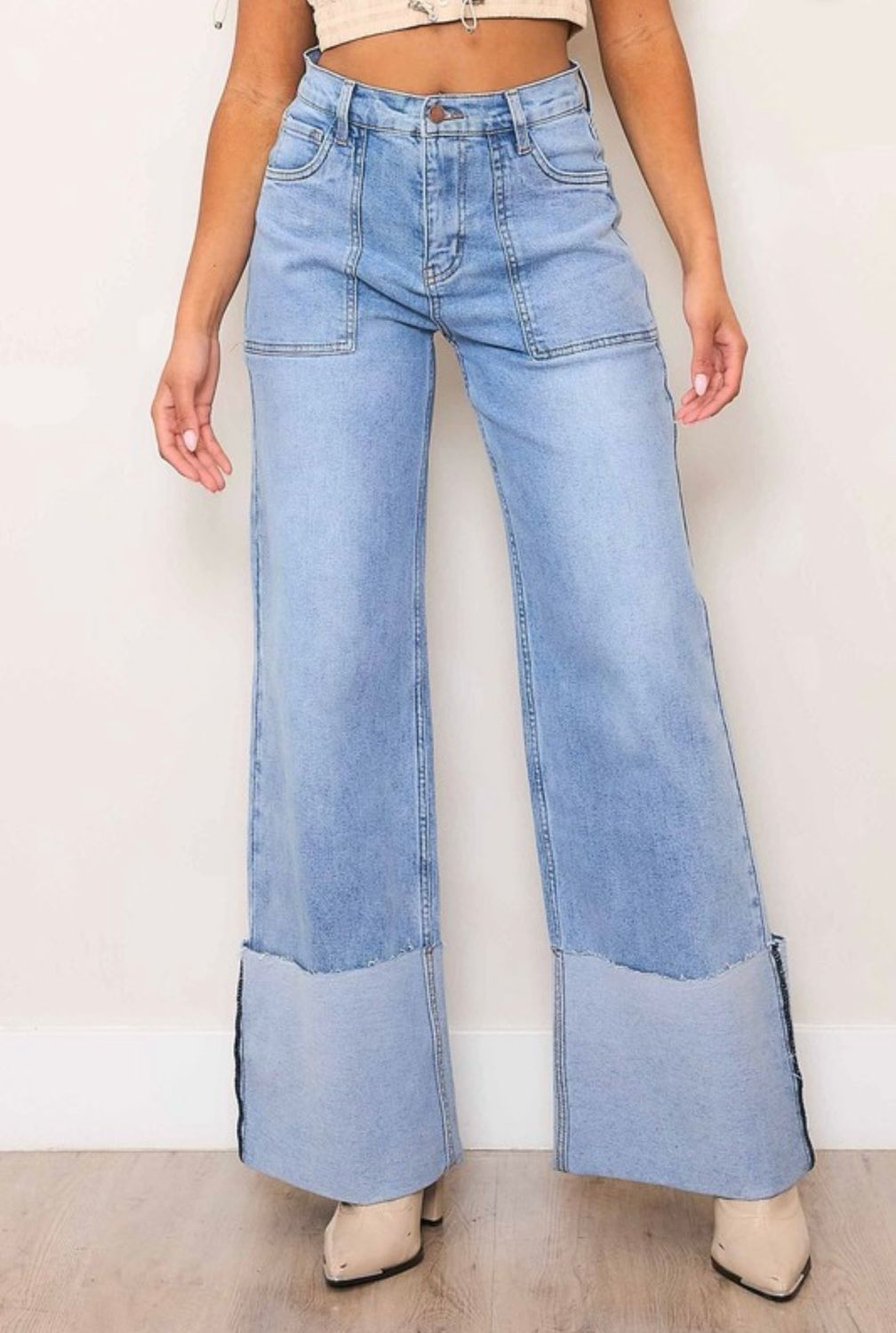 Light Stone Folded Leg Jeans
