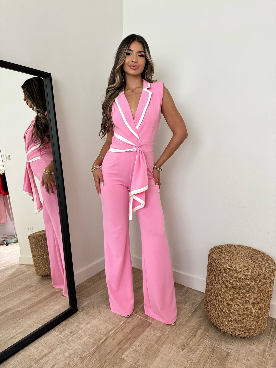 Pink White Elegant Jumpsuit