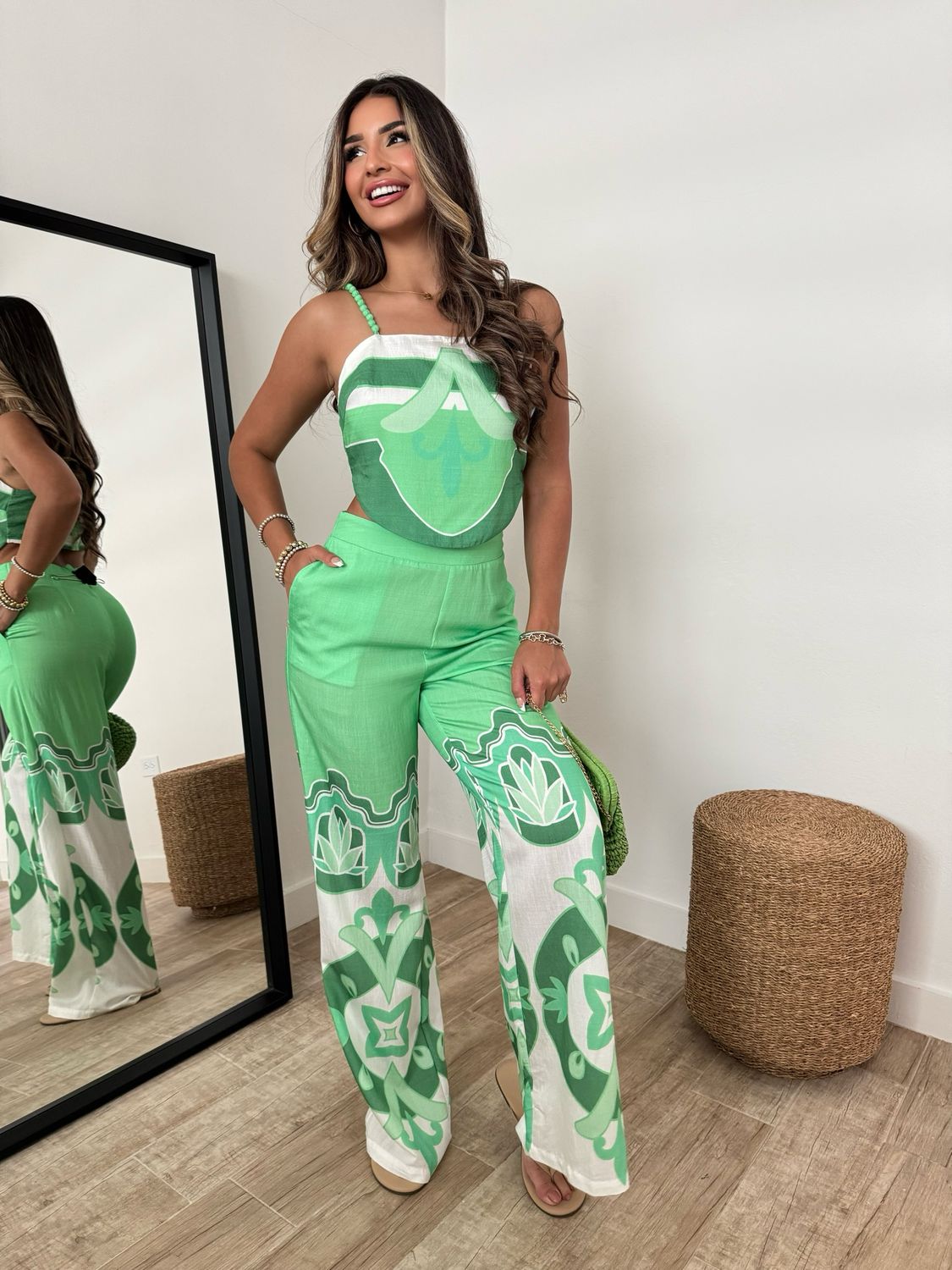 Green Mediterranean Top & Pants Set