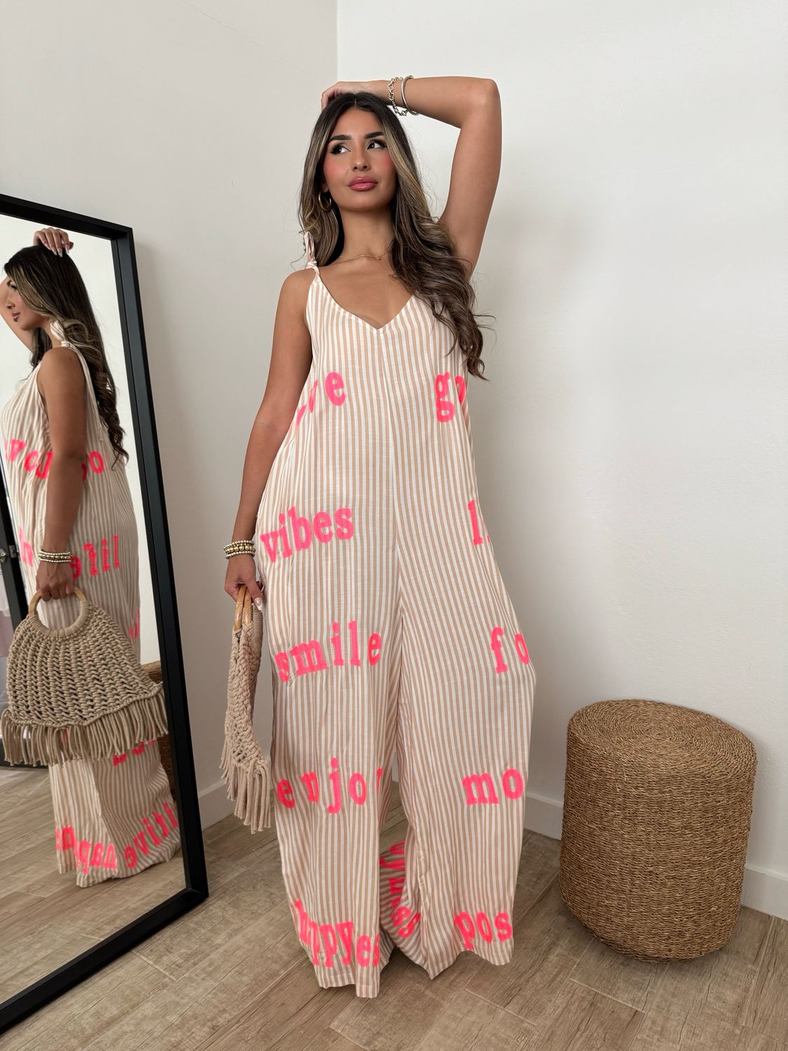 Enjoy Life Beige Coral Jumpsuit (One Size)