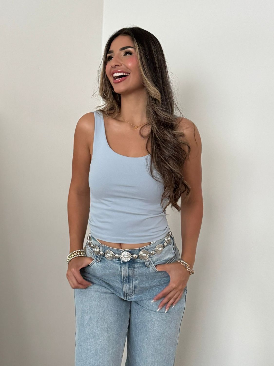 Powder Blue Square Neck Top (One Size)