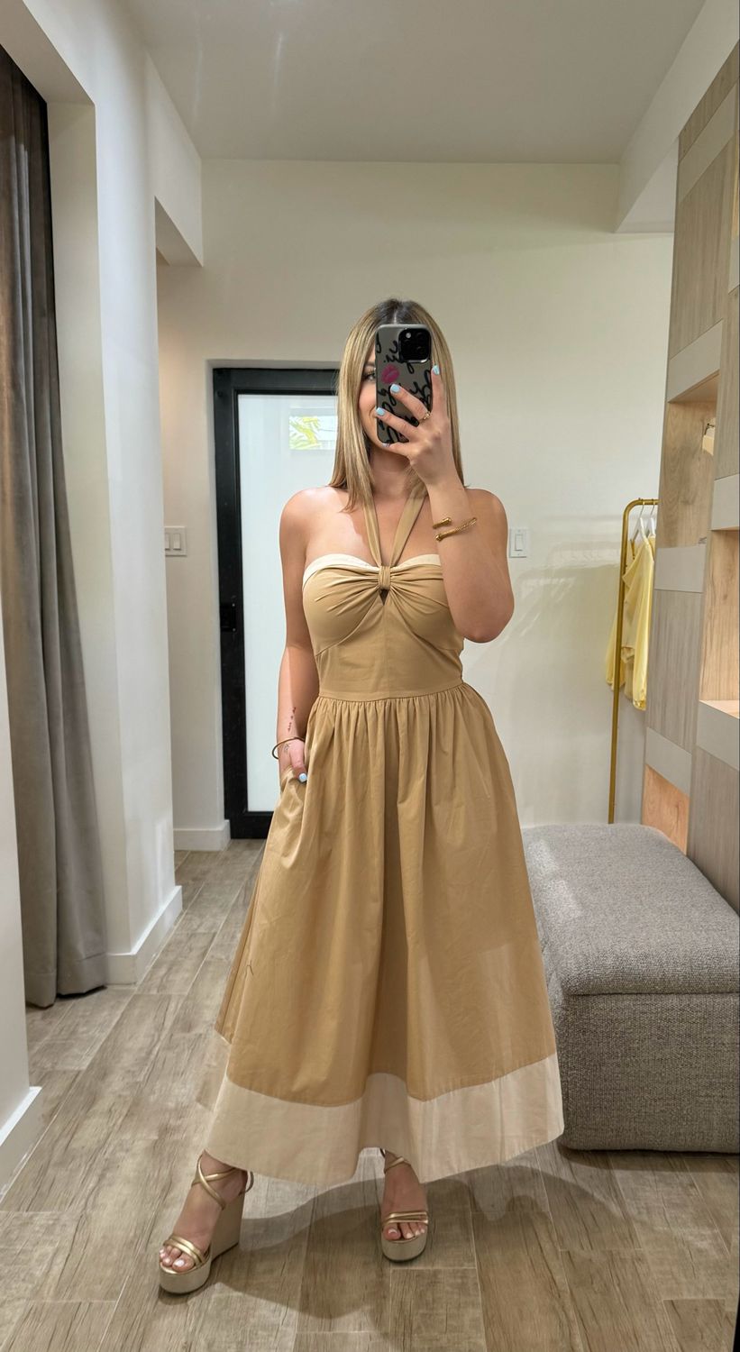 Latte Color Block Midi Dress