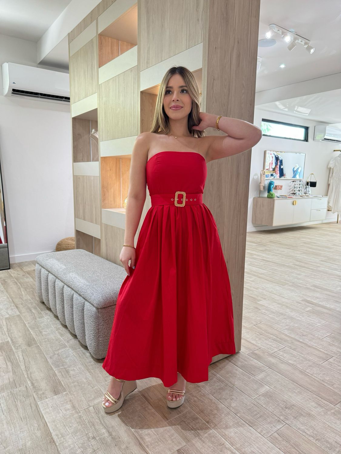 Dream Red Strapless Midi Dress