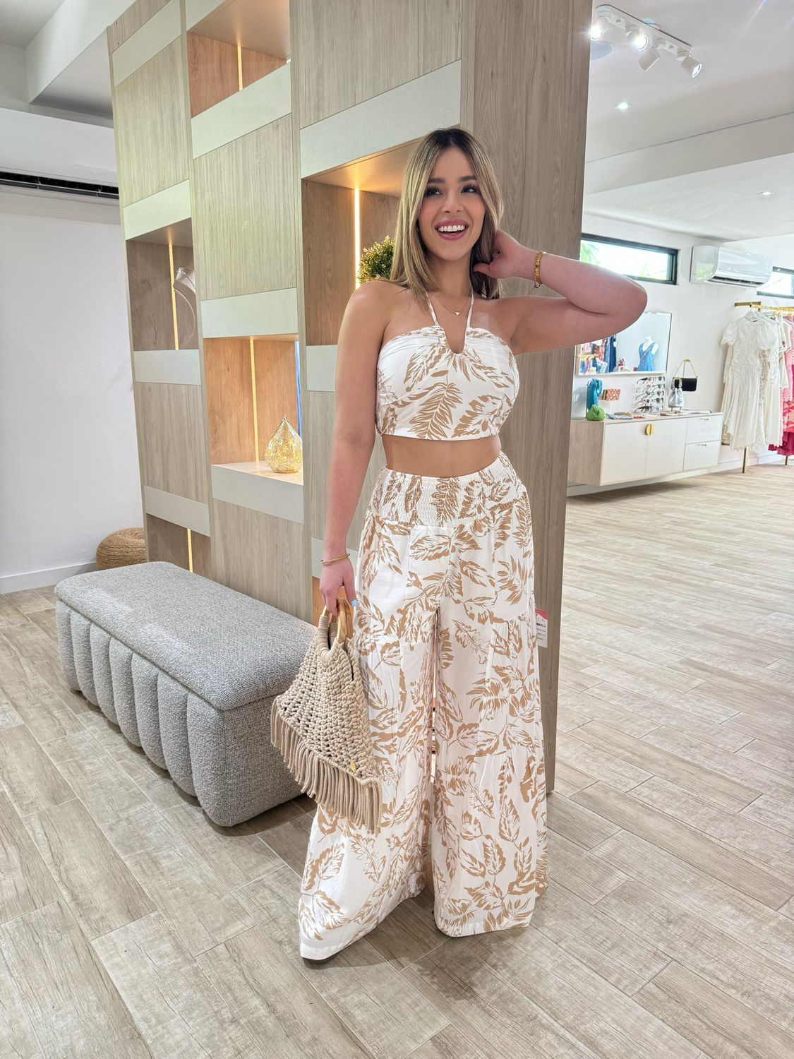 Latte & Ivory Palms Top & Palazzo Set Latte & Ivory Palms Top & Palazzo Set