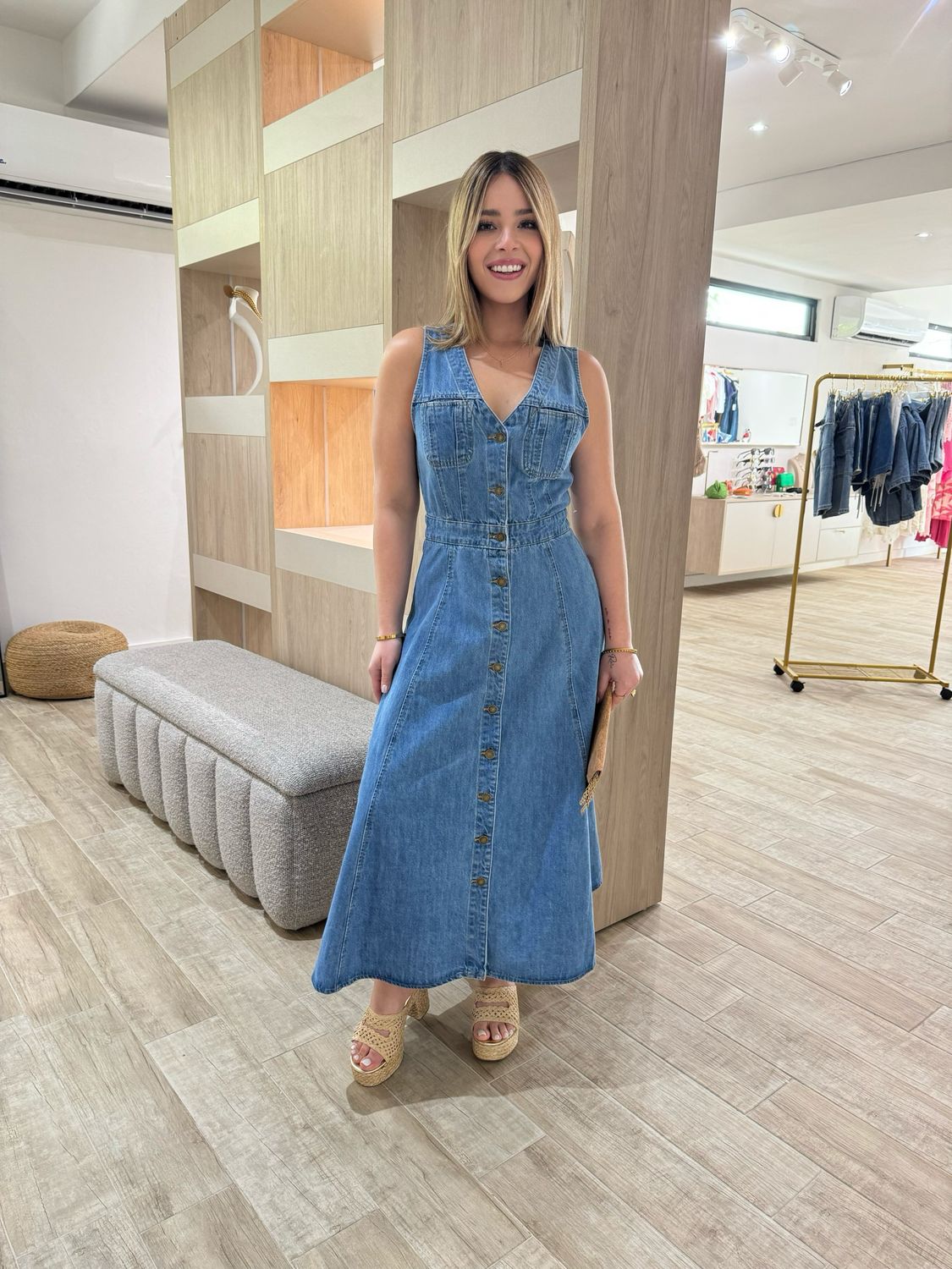 Botton Down Denim Midi Dress