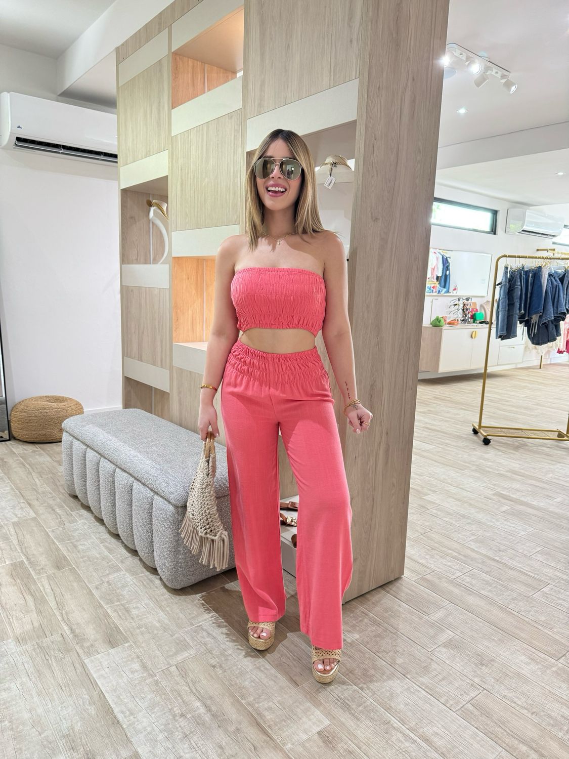 Coral Strapless Top & Pants Set Coral Strapless Top & Pants Set