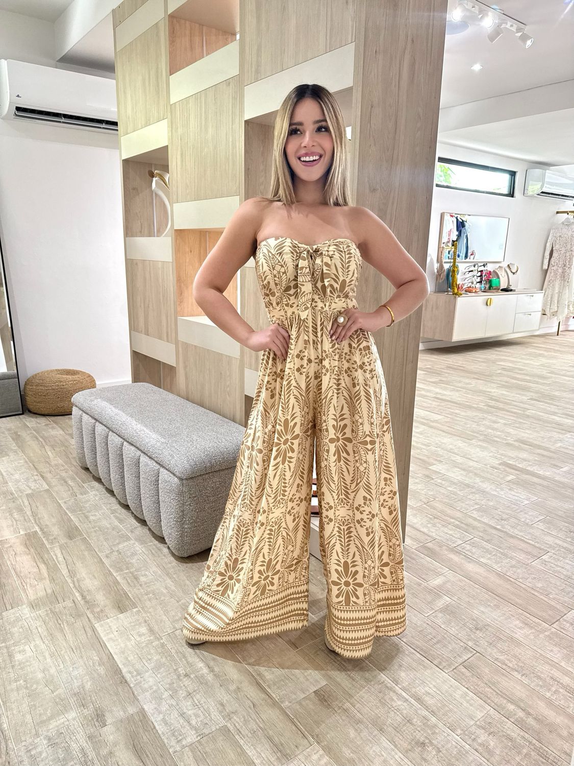 Cream Latte Strapless Jumpsuit