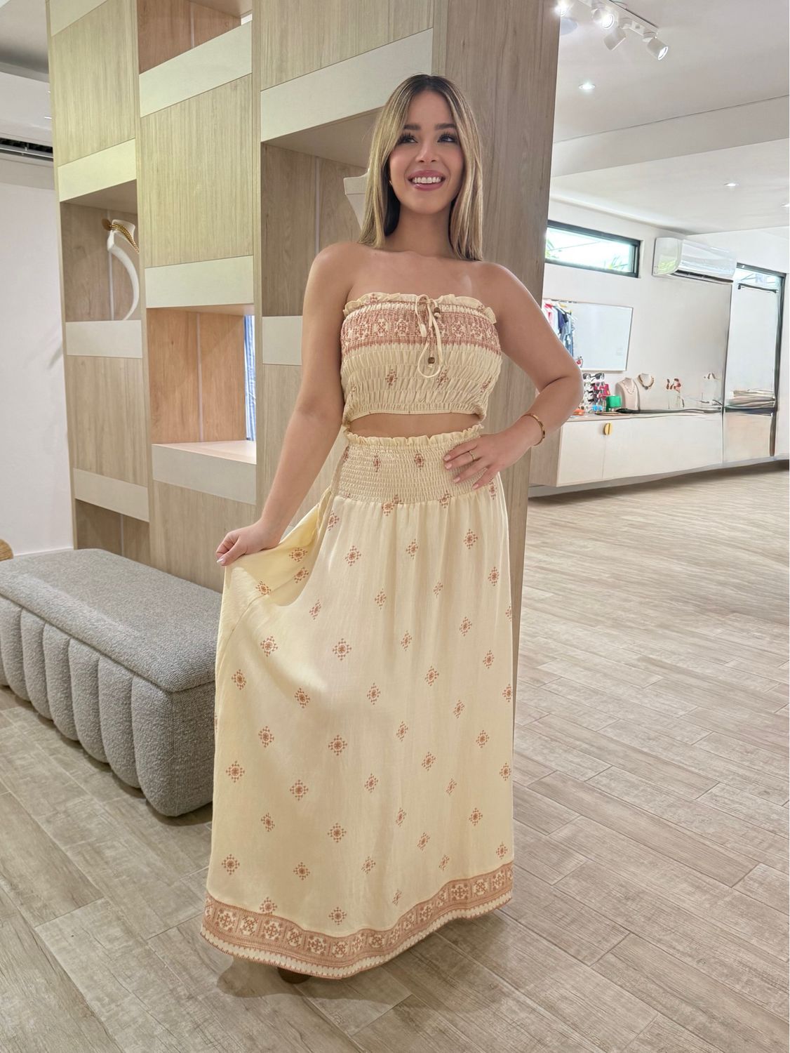 Boho Chic Ivory Top & Skirt Set
