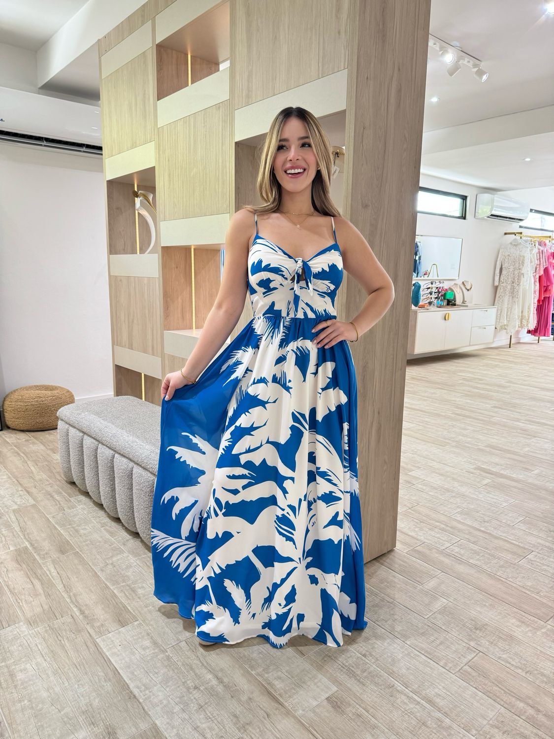 Blue Caribbean Palms Maxi Dress
