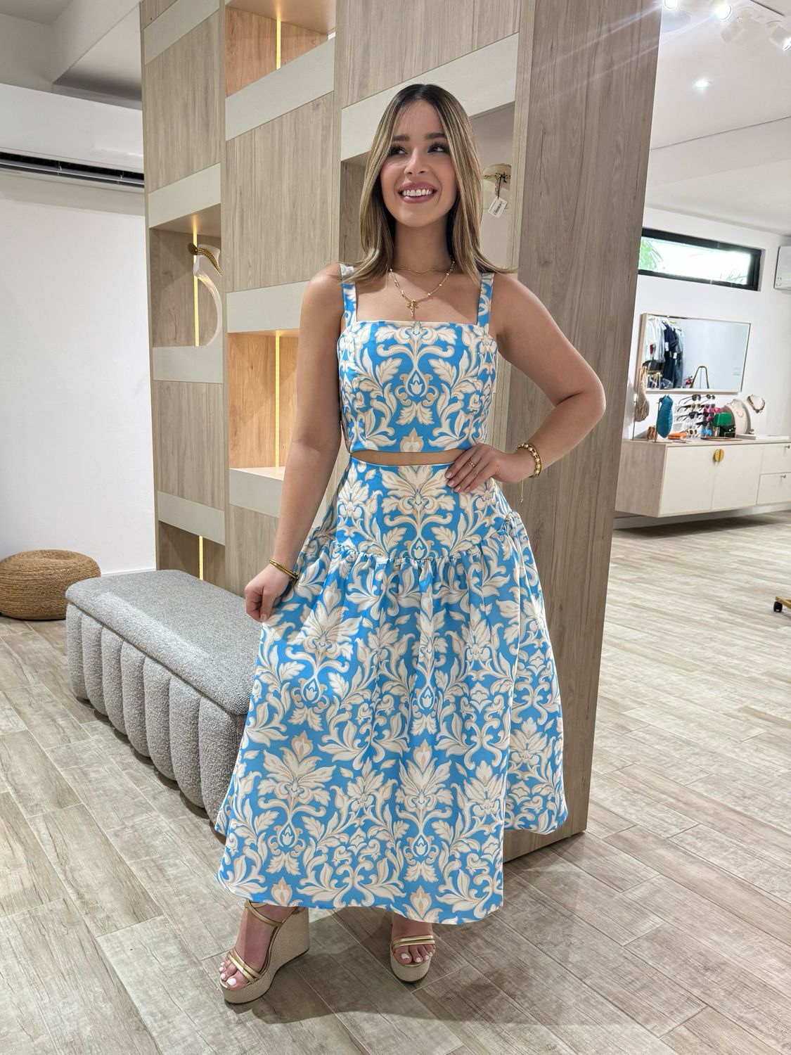 Blue Ivory Top & Skirt Set