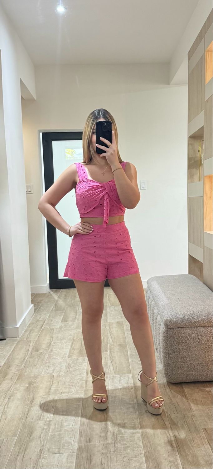 Pink Eyelet Top & Short Set