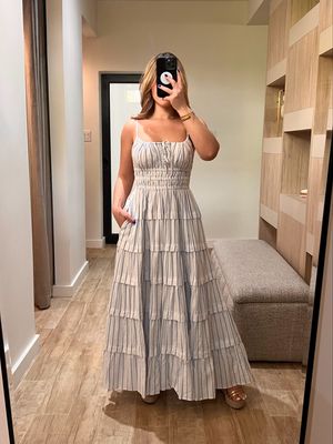 White Light Blue Stripes Midi Dress