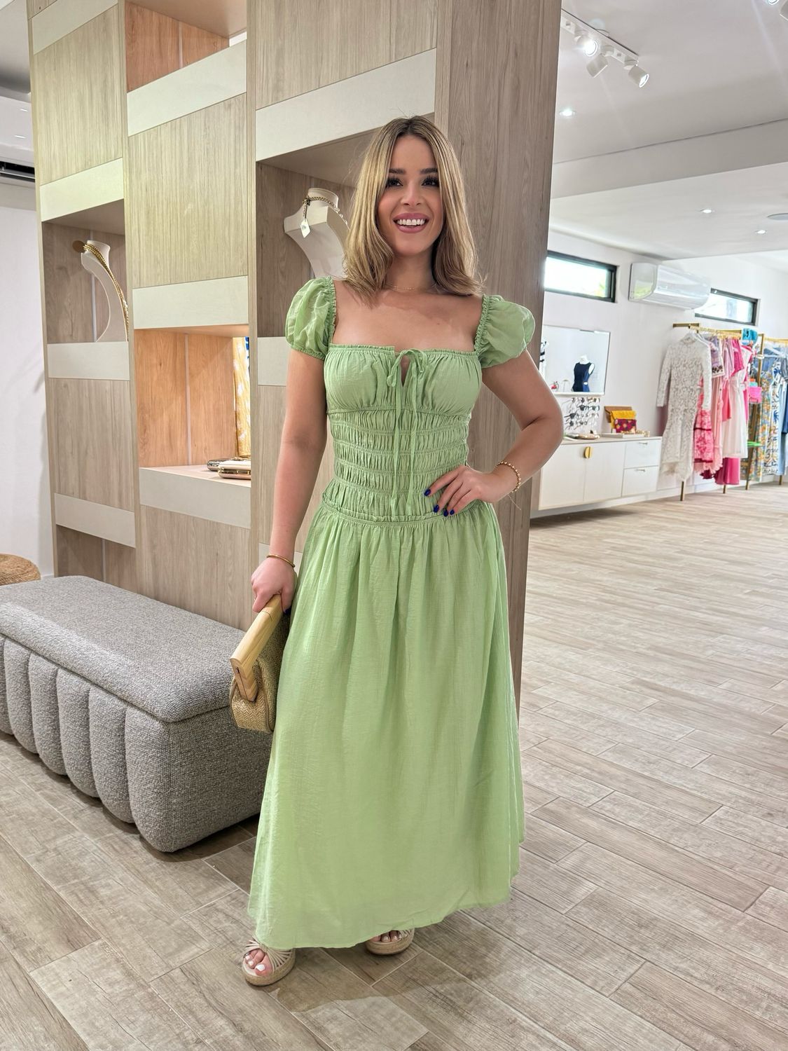 Soft Green Open Back Maxi Dress