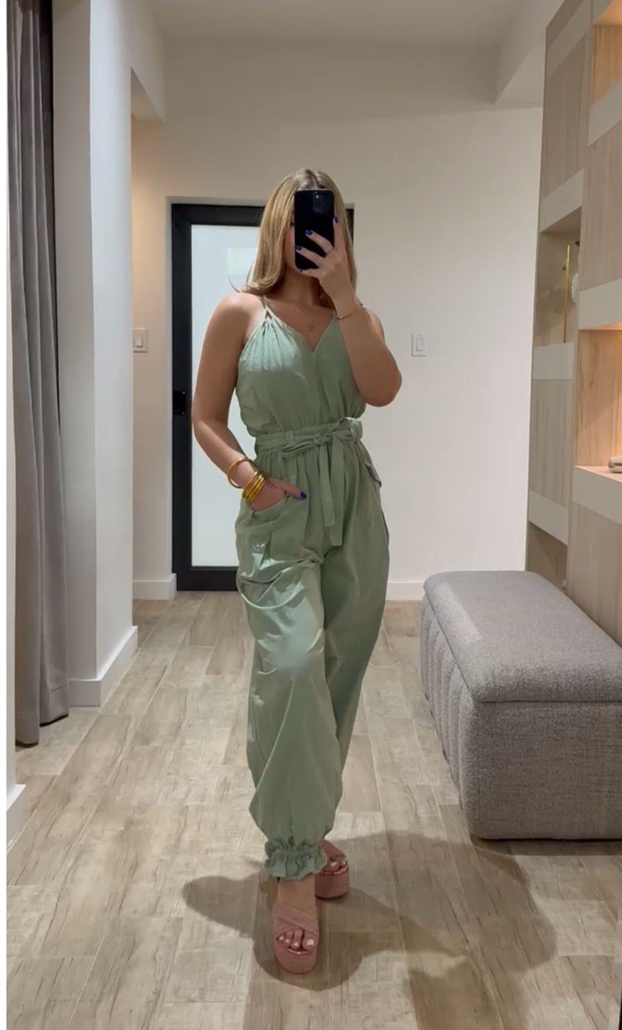 Sage Green Washed Utility Jumpsuit