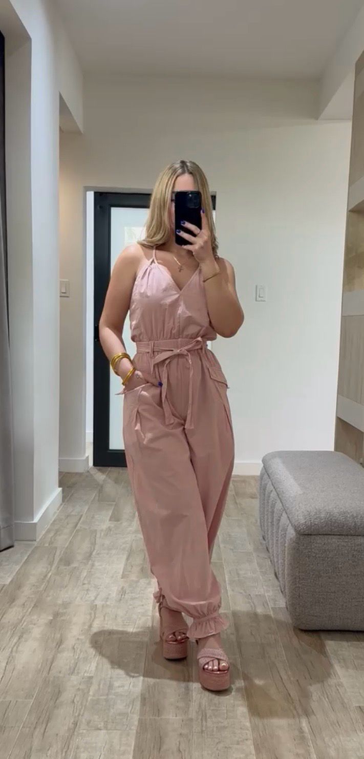 Light Pink Washed Utility Jumpsuit