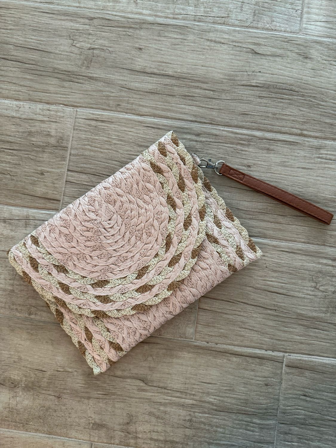 Blush Beige Natural Straw Clutch