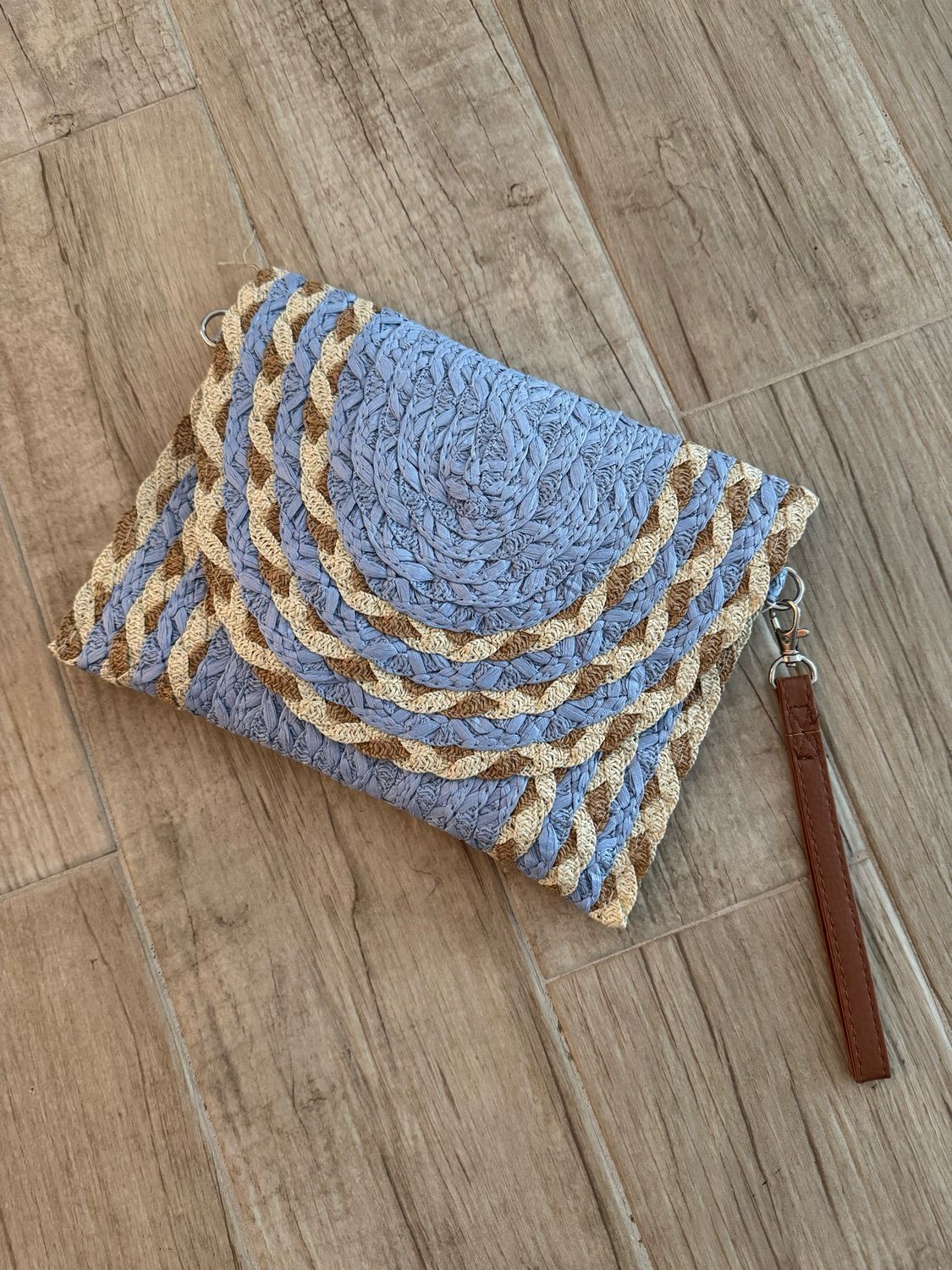 Dusty Blue Natural Straw Clutch