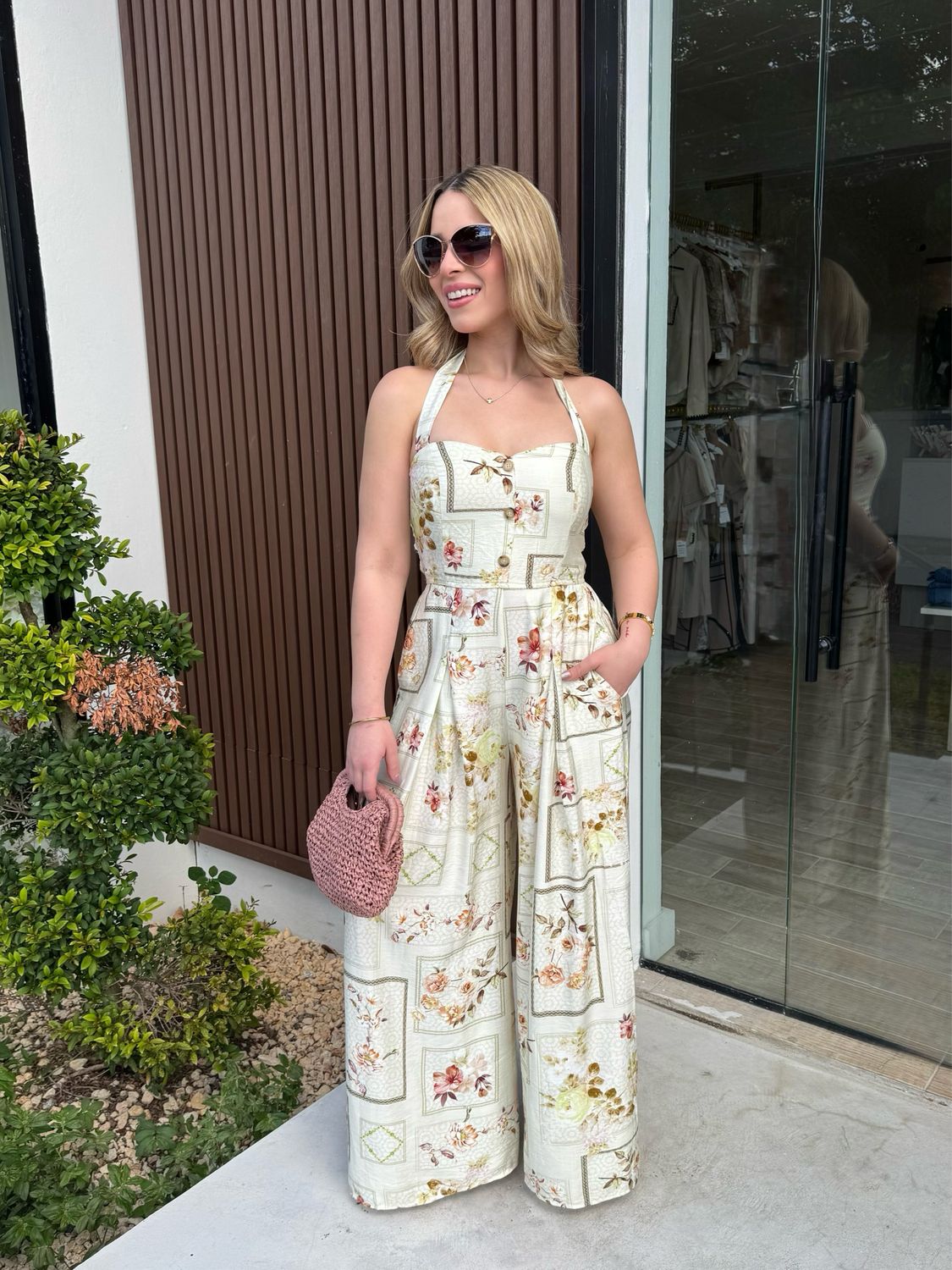 Floral Portrait Halter Jumpsuit