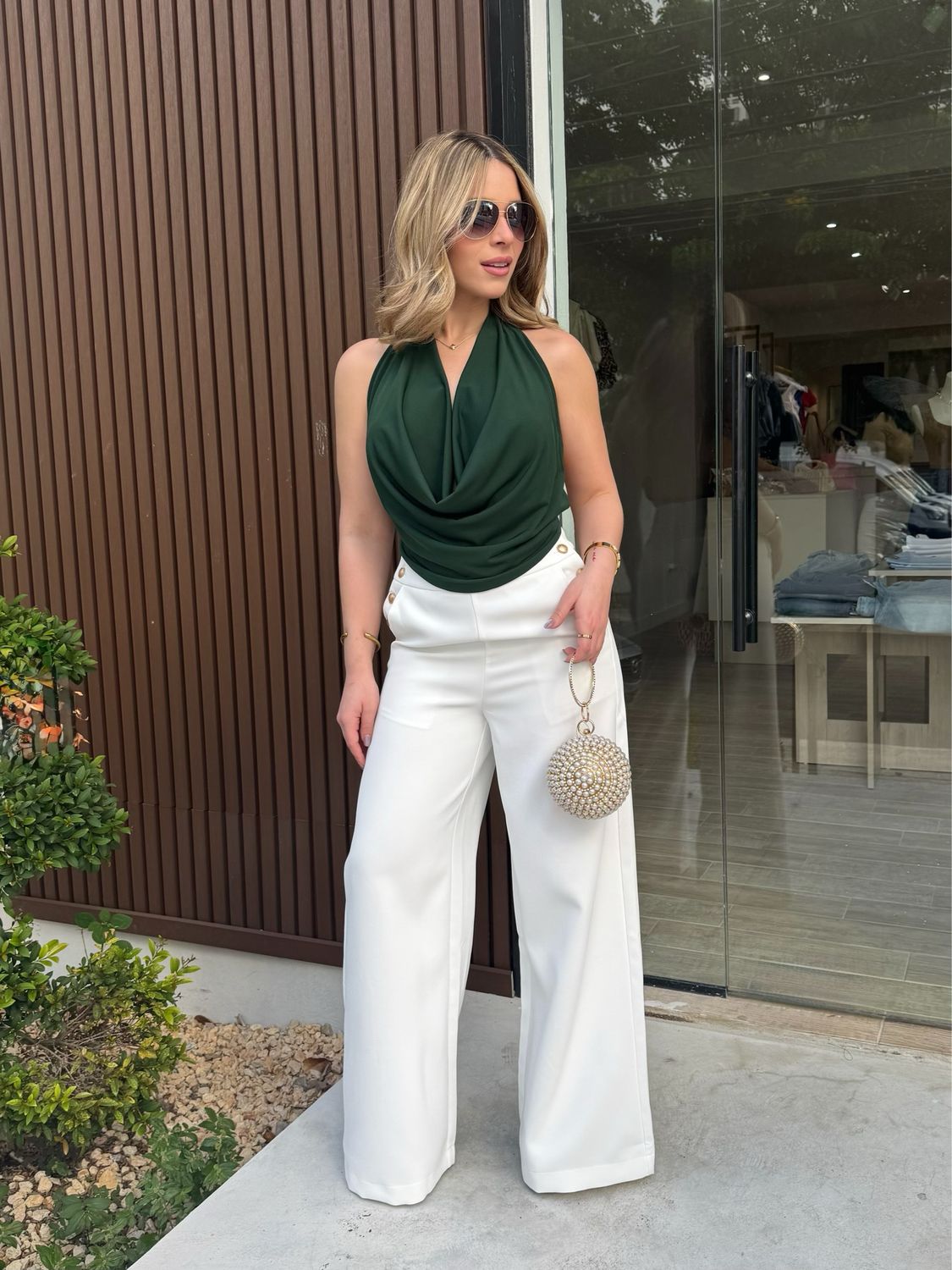 Emerald Drape Backless Top