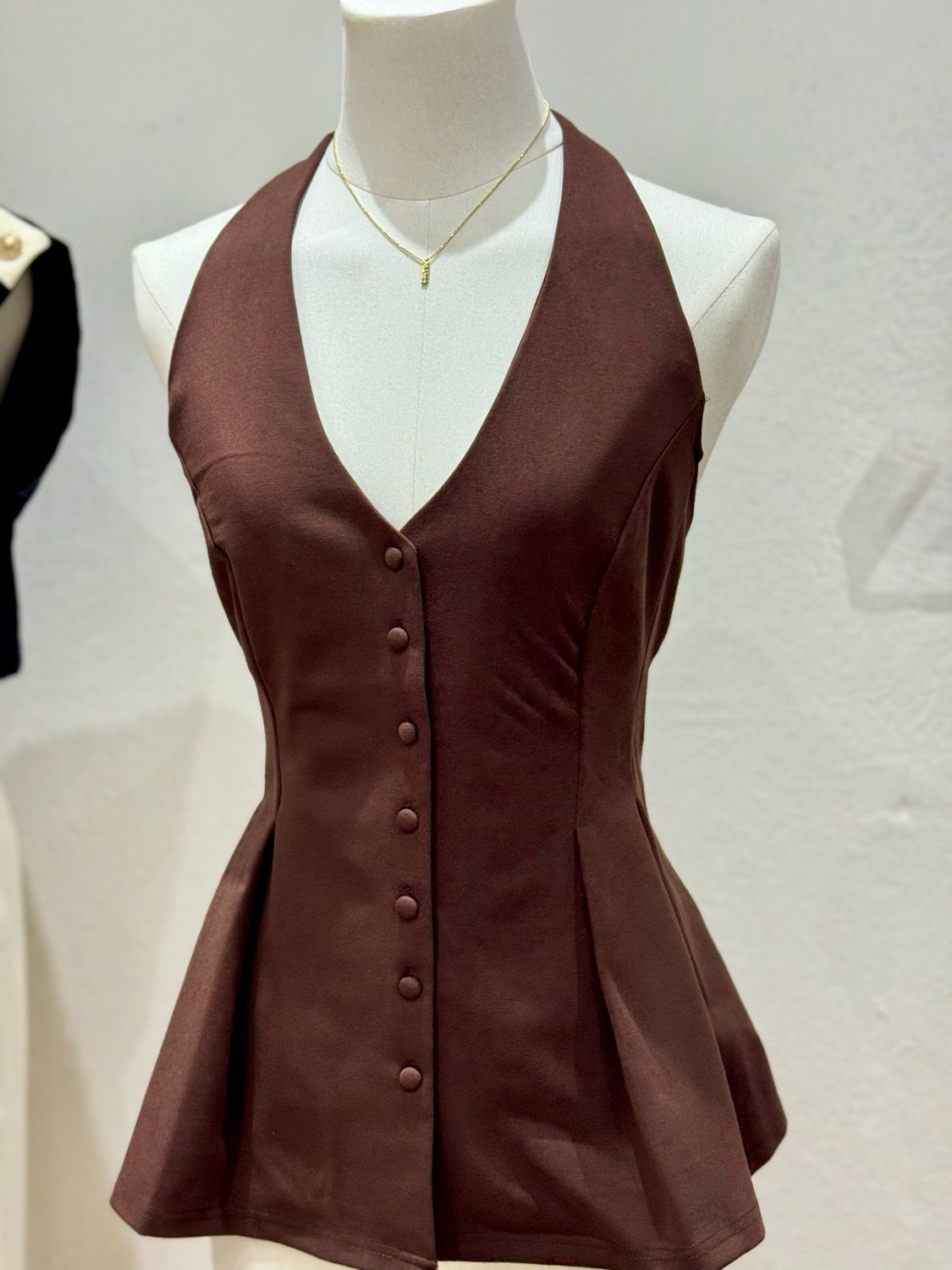 Mocha Mousse Halter Peplum Top