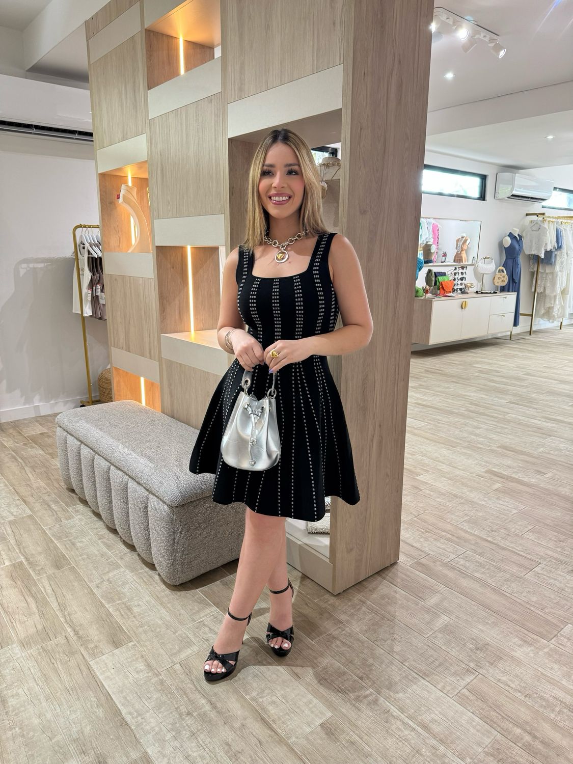 Black Silver Flared Dress