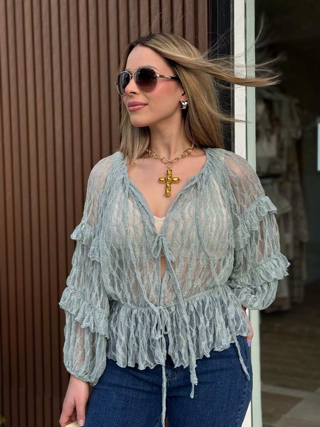 Teal Lace Blouse