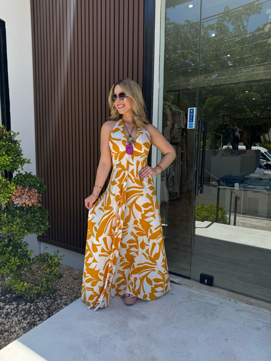 Tropical Yellow Halter Maxi By Marena