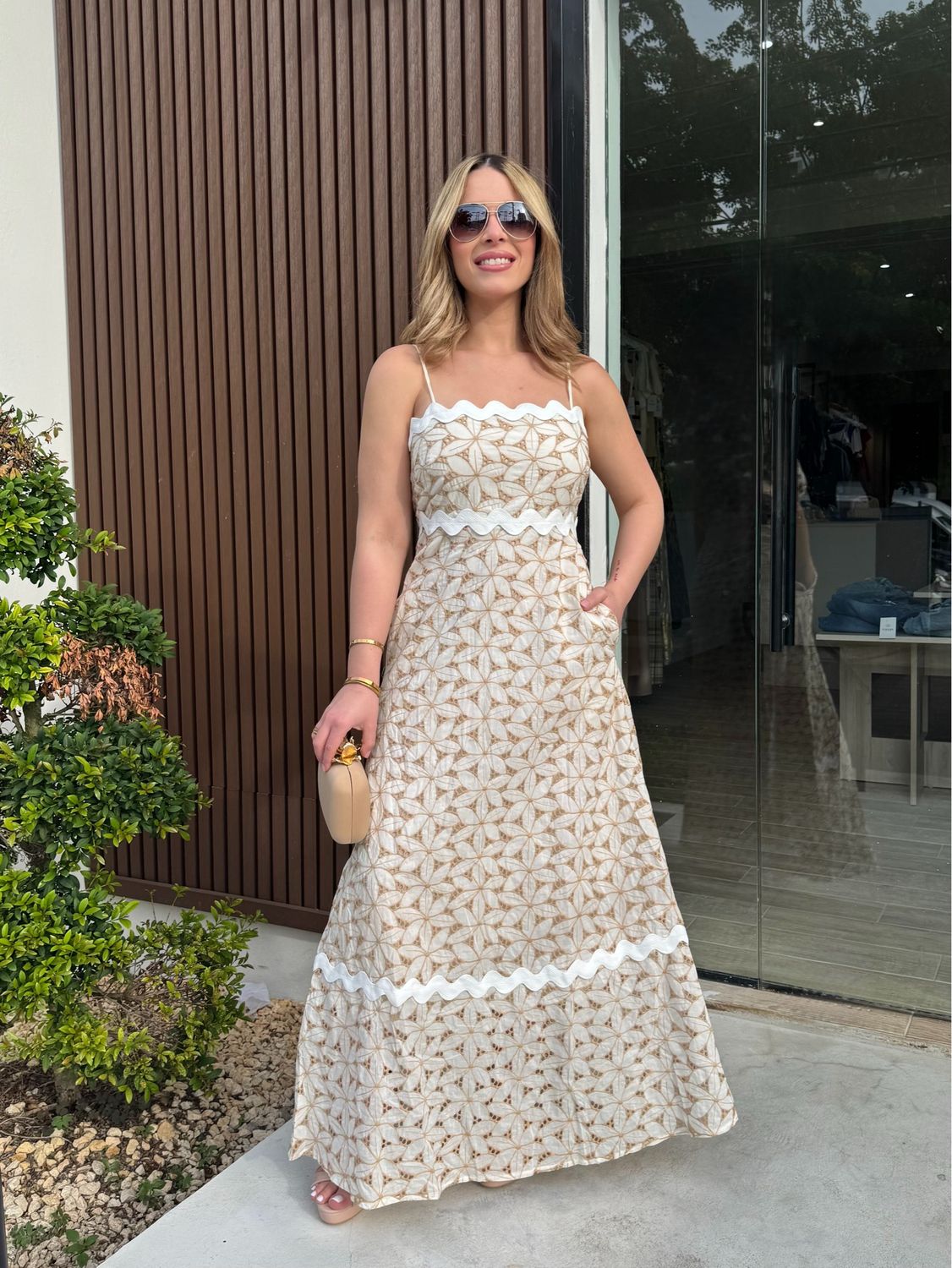 Beige Embroidery Maxi Dress