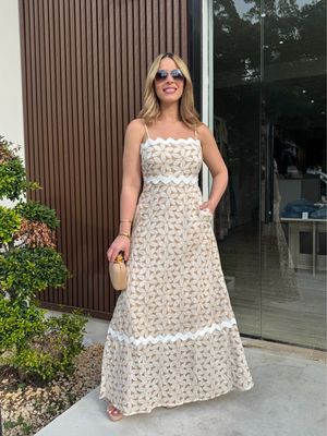 Beige Embroidery Maxi Dress