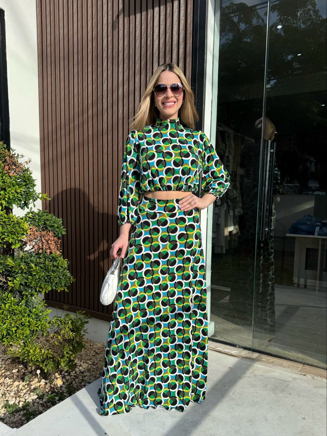 Green Retro Top & Maxi Skirt Set By Pía