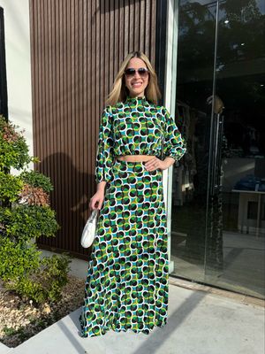 Green Retro Top & Maxi Skirt Set By Pía