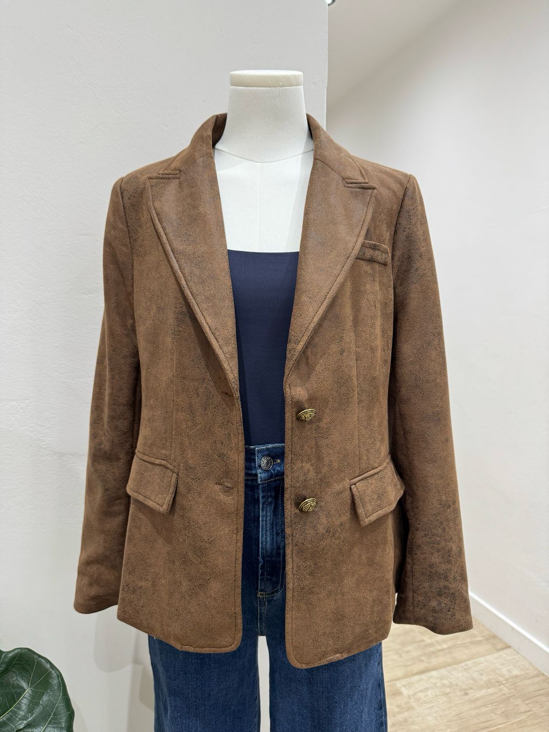 Brown Faux Leather Blazer