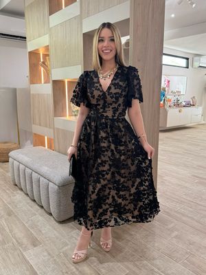 Black Elegant Lace Midi Dress