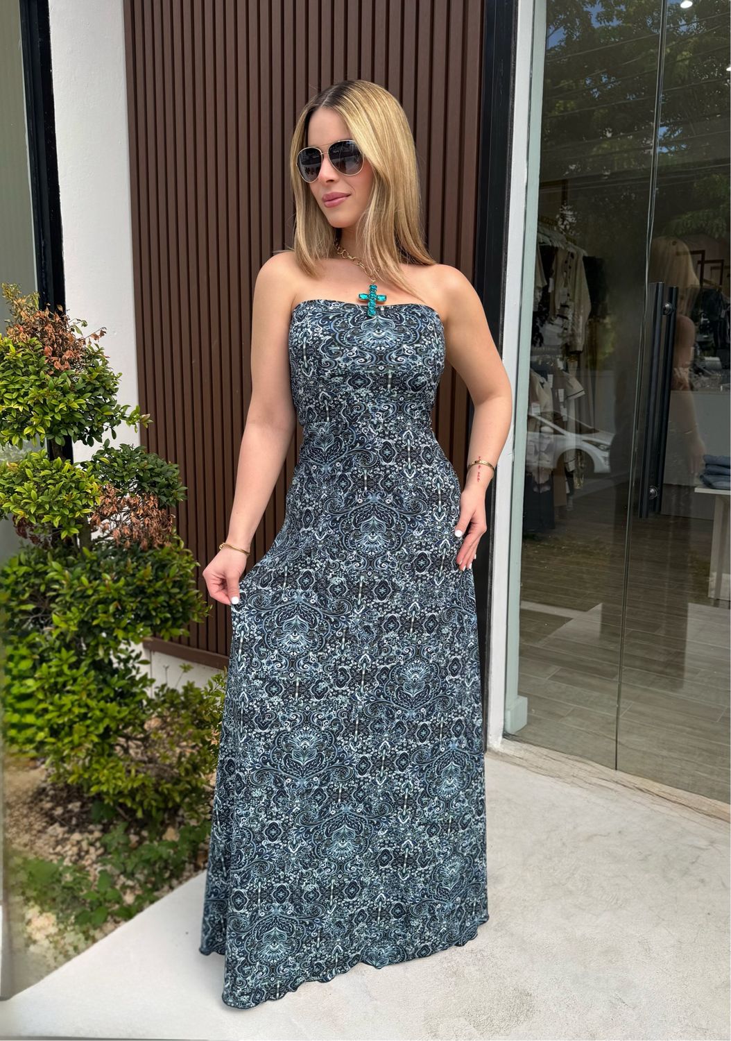 Timeless Blue Strapless Dress By Marena