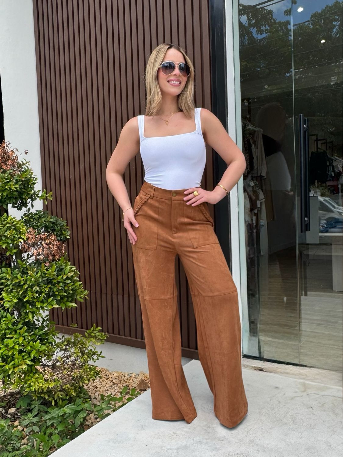 Camel Suede High Waist Pants