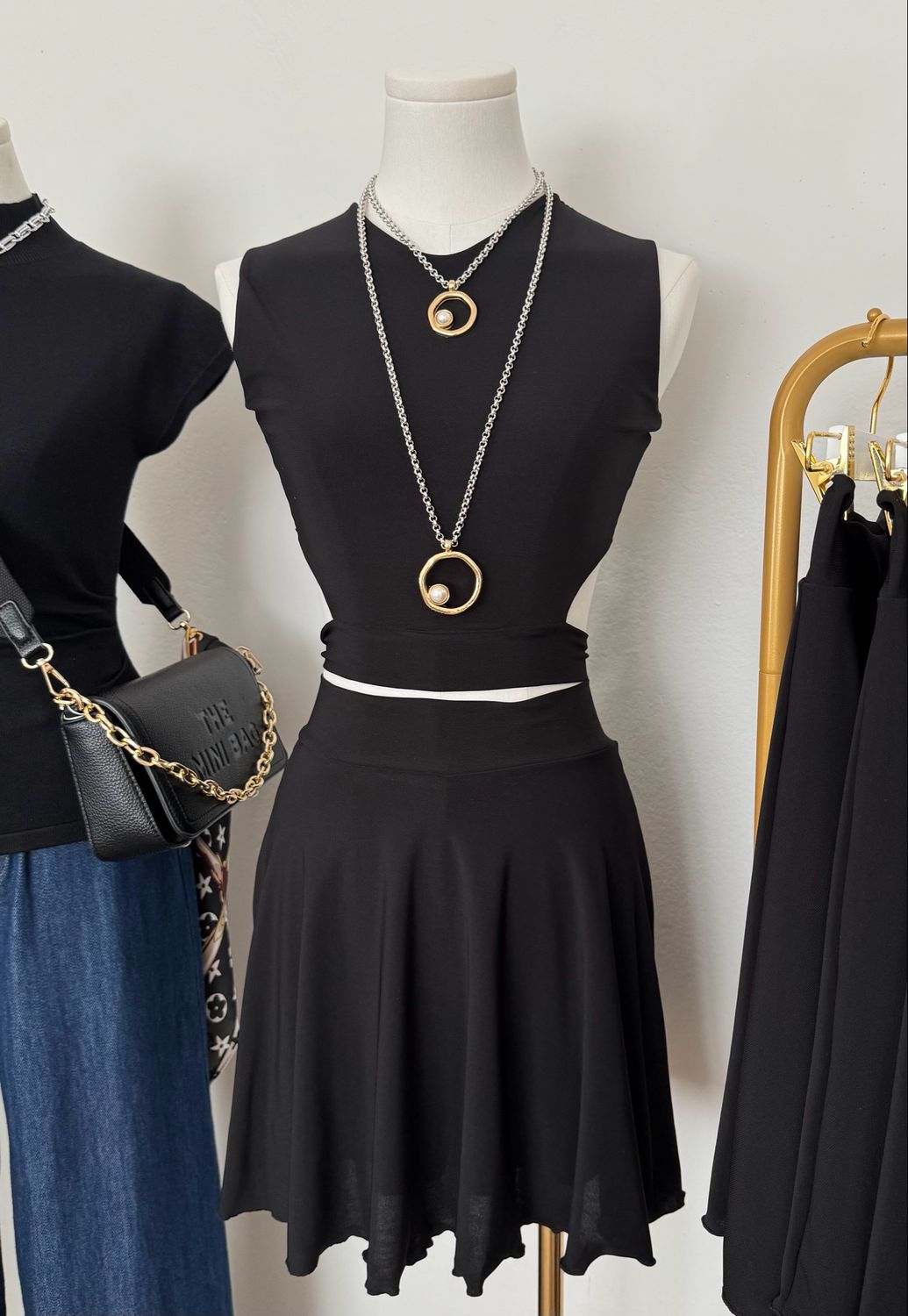 Black Cut Out Top & Skort Set By Pía