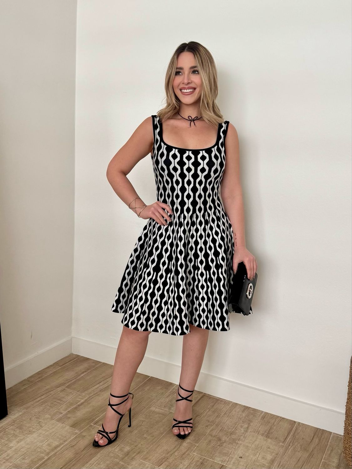 Black & White Spandex Midi Dress