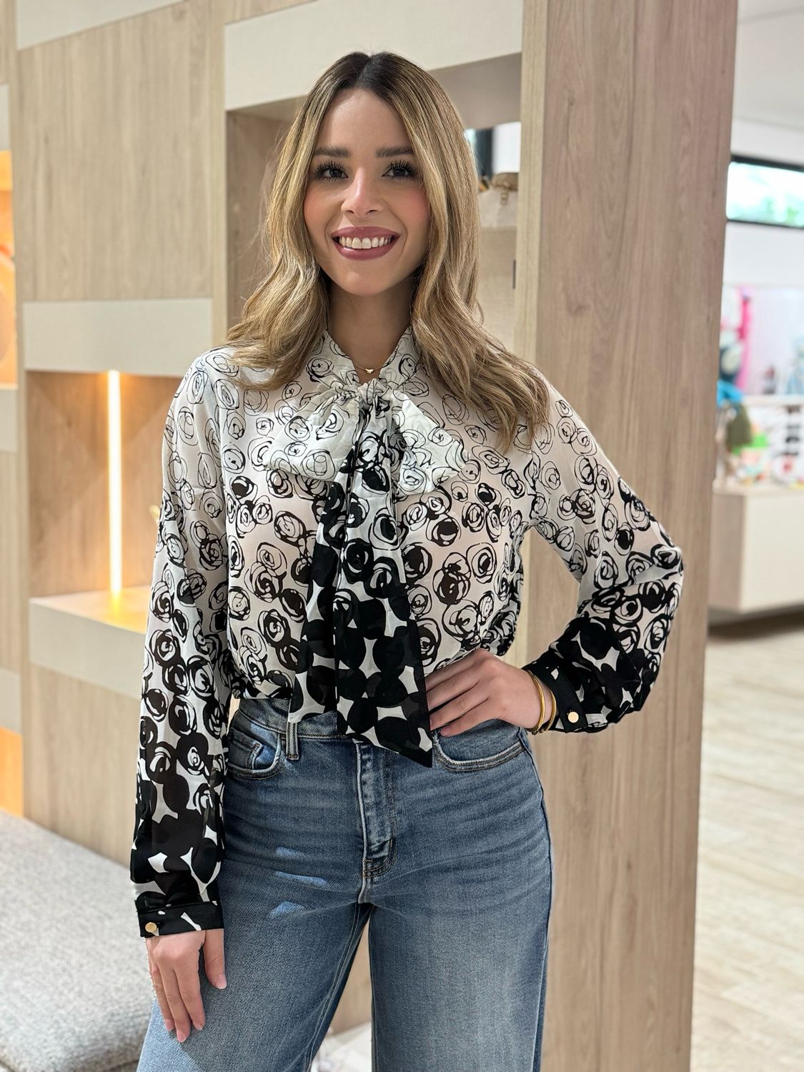 Abstract Bow Black Blouse